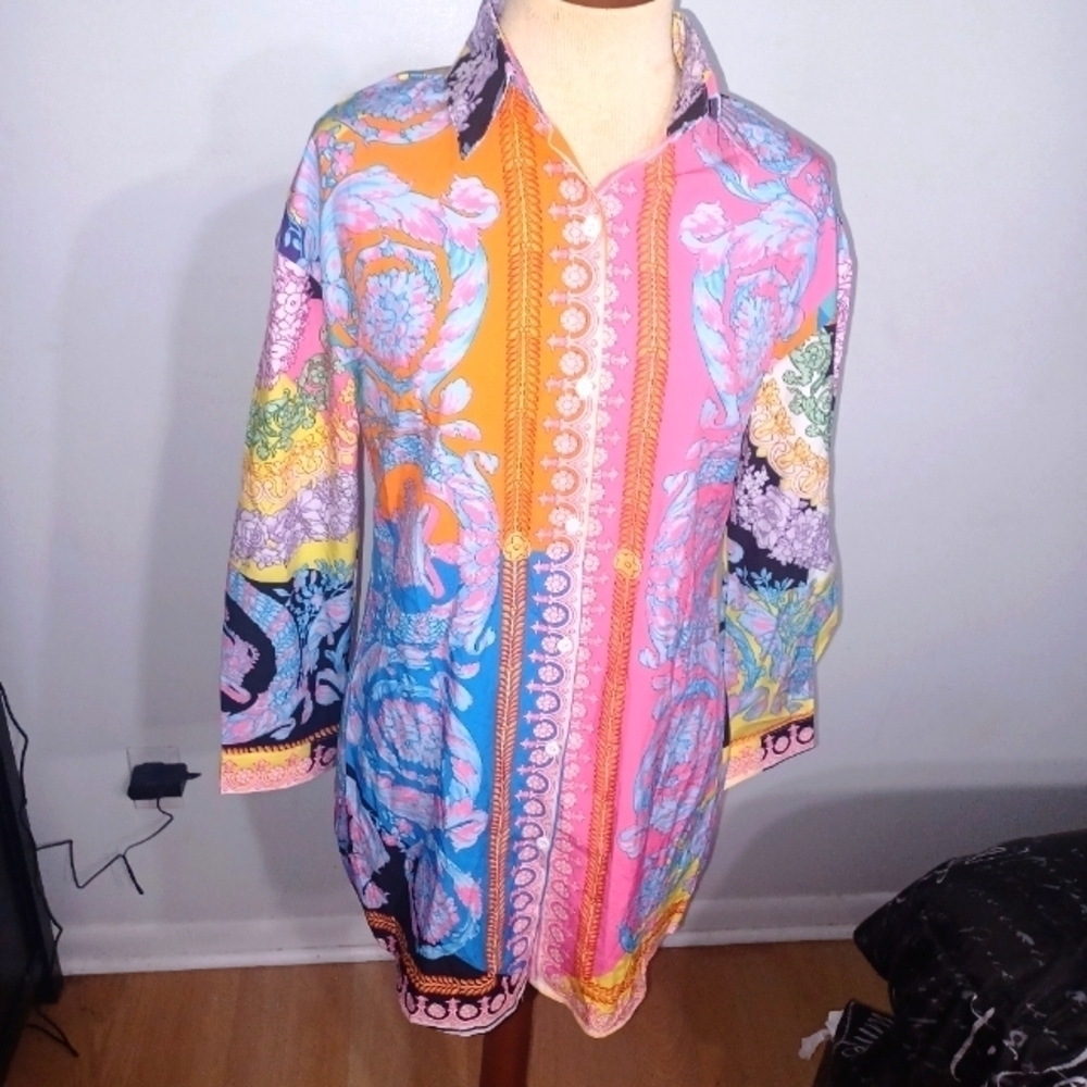 Colorful Button Down Dress Shirt- W Sz Small - Picture 2 of 7